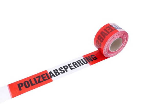 Absperrband mit Aufdruck &quot;Polizeiabsperrung&quot; - rot-weiß