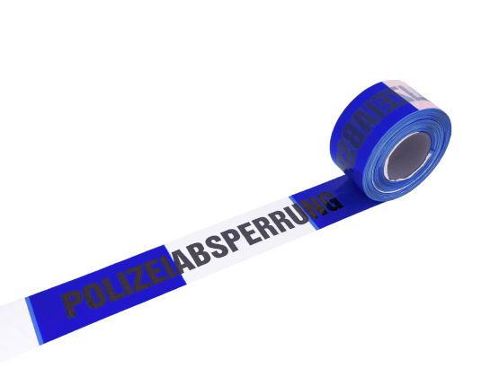 Absperrband mit Aufdruck &quot;Polizeiabsperrung&quot; - blau-weiß