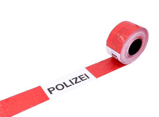 Absperrband mit Aufdruck &quot;Polizei&quot; - rot-weiß