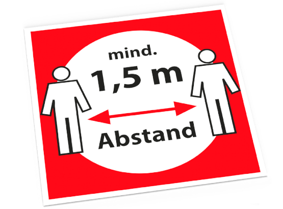 Bodenaufkleber &quot;mind. 1,5 m Abstand&quot;